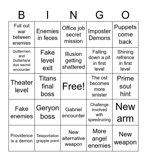 Ultrakill layer 8 predictions Bingo Card