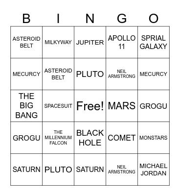 SPACE BINGO Card