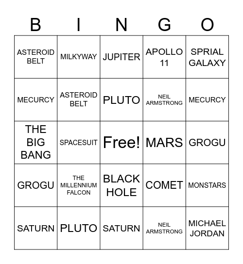SPACE BINGO Card