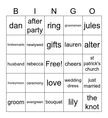 Michelle's Bridal BINGO Card
