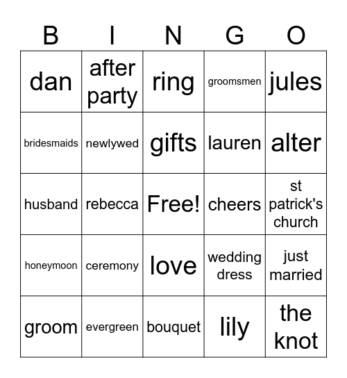 Michelle's Bridal BINGO Card