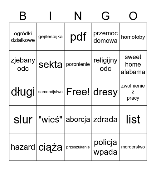 Bingo ukryta Bingo Card