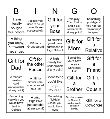 Shopping Mall Bingo Card
