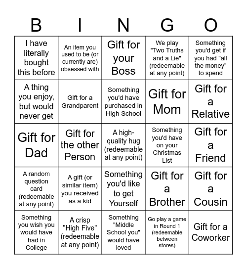 Shopping Mall Bingo Card