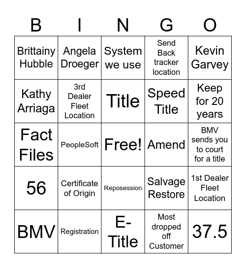 BMV Bingo Card