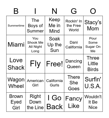 Summer Hits B Bingo Card