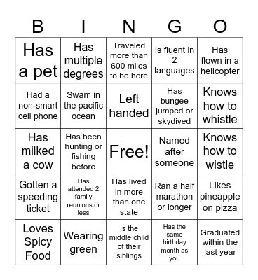 Ice Breaker Bingo! Bingo Card