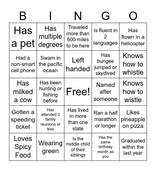 Ice Breaker Bingo! Bingo Card