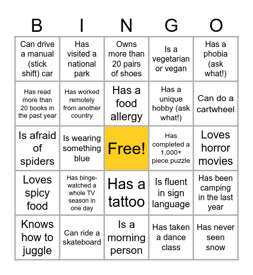 Student Affairs Human Bingo Card