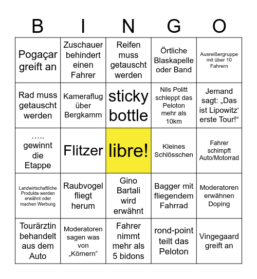 Tour 2025 Bingo Card