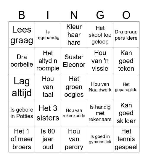 Joey du Bruyn 80 Bingo Card