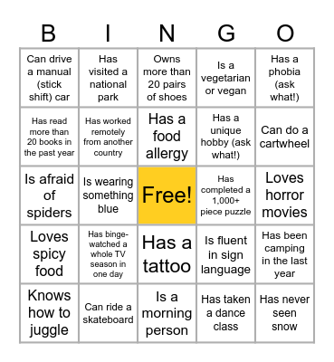 Student Affairs Human Bingo Card