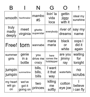 90s POP Bingo Card