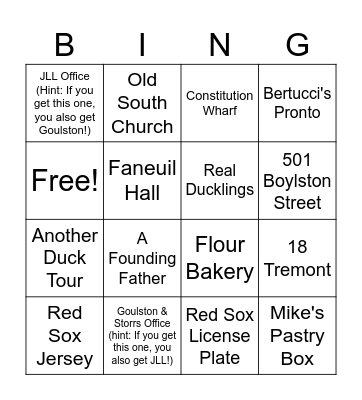 Boston Bingo Card