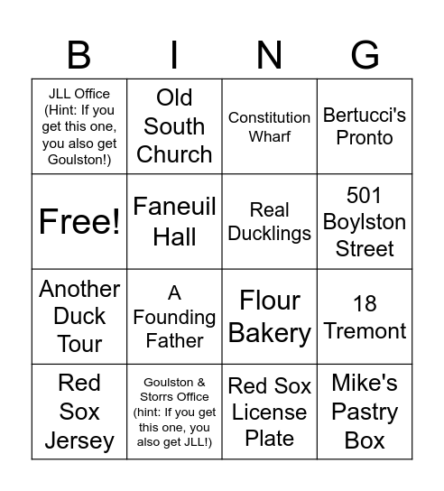 Boston Bingo Card