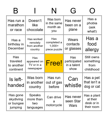 Student Affairs Human Bingo Card