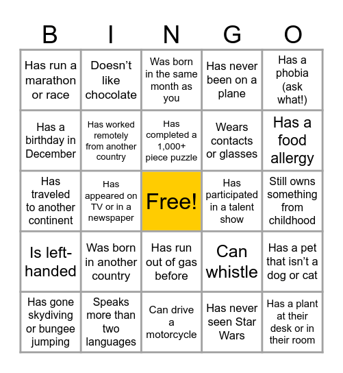 Student Affairs Human Bingo Card