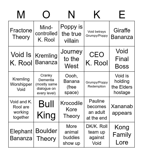 Donkey Kong Bingonanza Bingo Card
