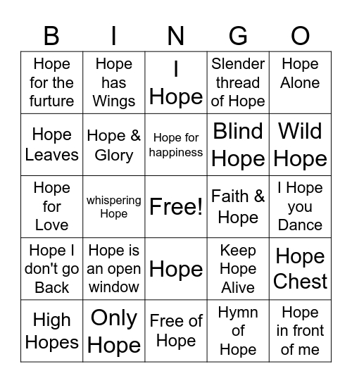 HOPE Bingo Card