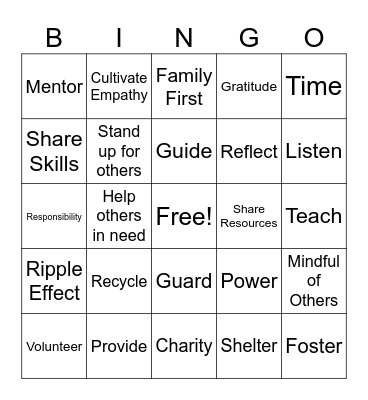 Selfless Bingo Card