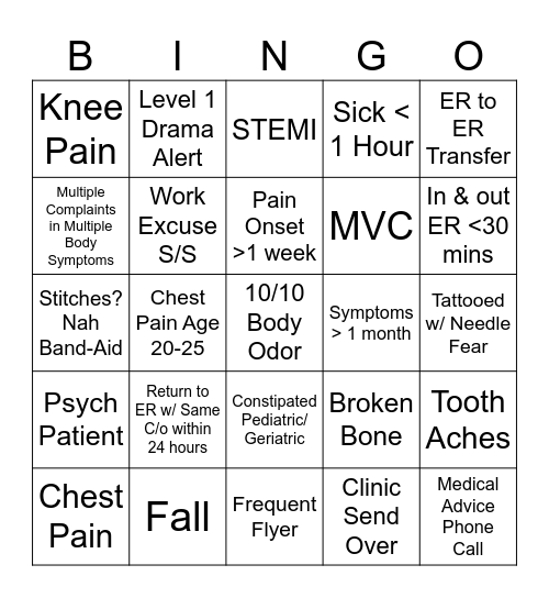 ER BINGO Card