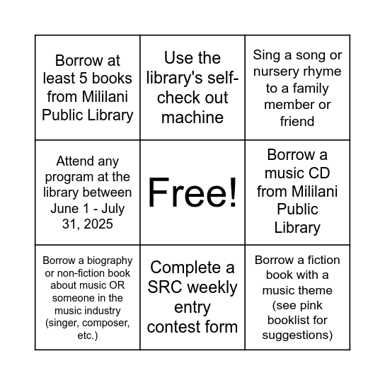 SRC Tic Tac Toe Bingo Card