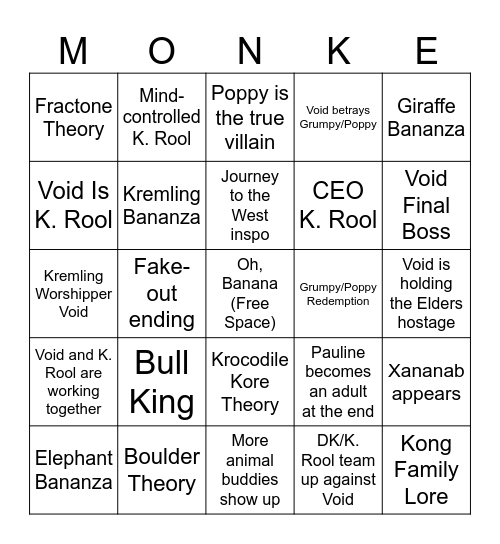 Donkey Kong Bingonanza Bingo Card