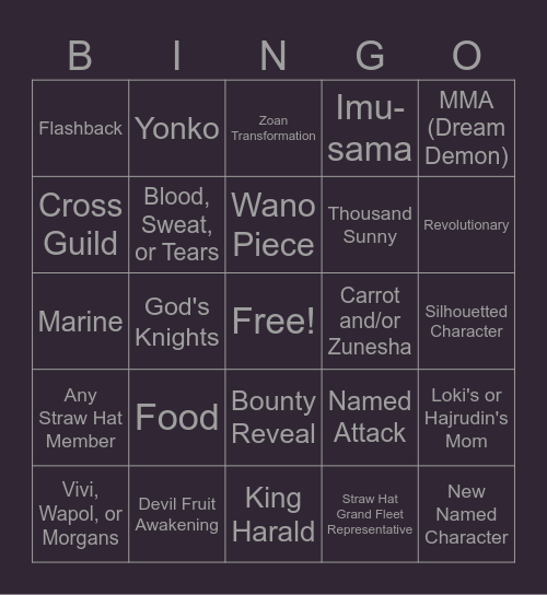 One Piece Chapter 1155 Bingo Card