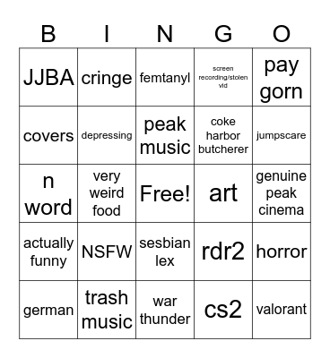 Insta reels bingo Card