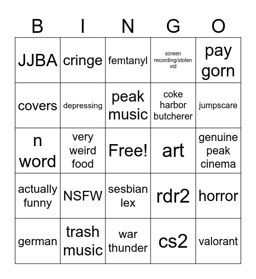 Insta reels bingo Card