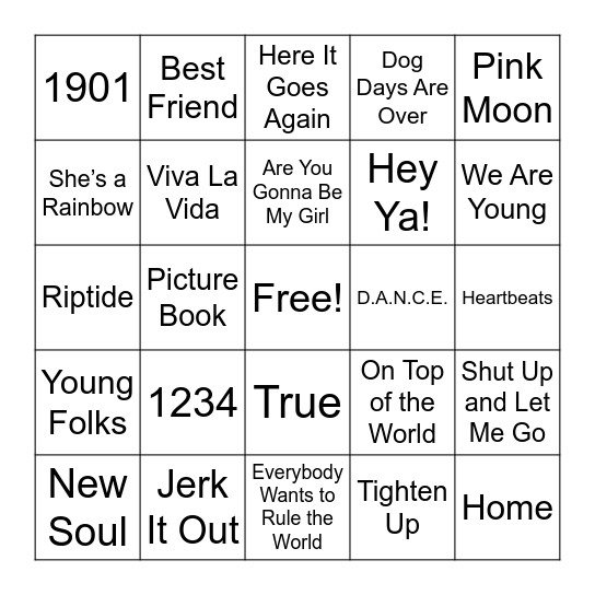 TV Commercial Songs Bingo Card
