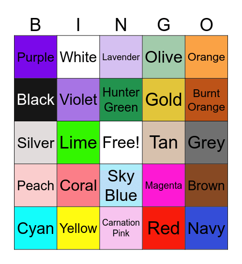 COLOR Bingo Card