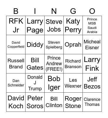 Epstein Files Bingo Card Bingo Card