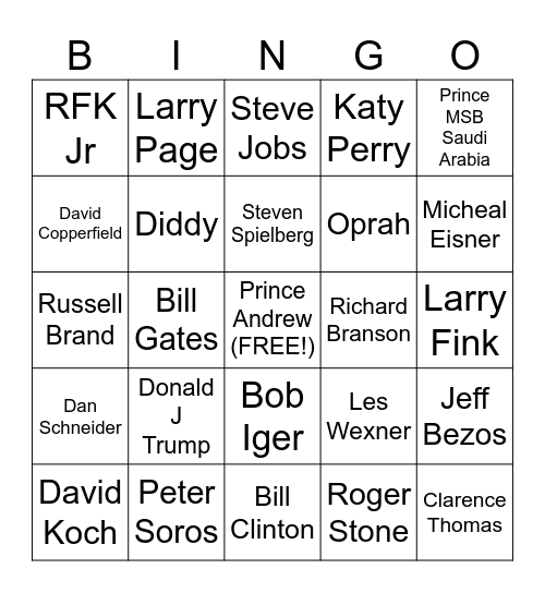 Epstein Files Bingo Card Bingo Card