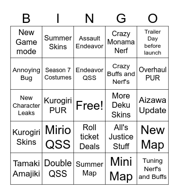 My hero Ultra Rumble - S12: Bingo Card