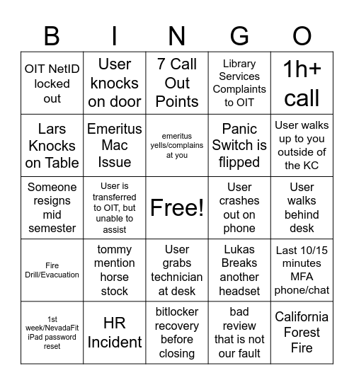 OIT BINGO Card