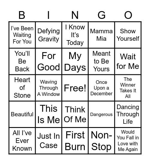 Musicals Mix Bingo Card