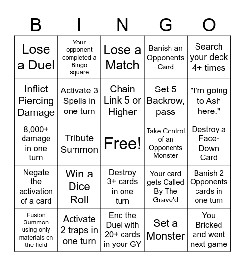 YCS Corey's House - Summer 2025 - Dueling Bingo Card