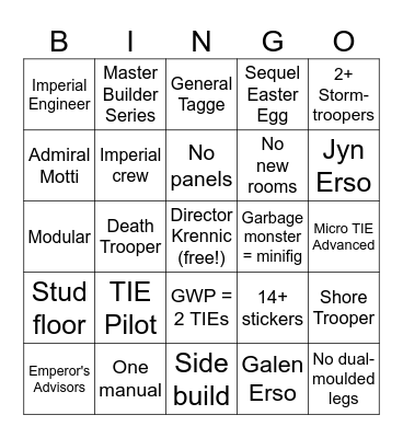 2025 LEGO Death Star Bingo Card