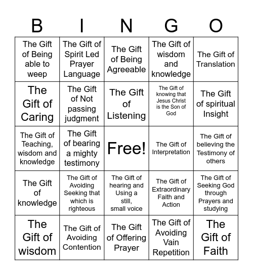 SPIRITUAL GIFTS BINGO Card