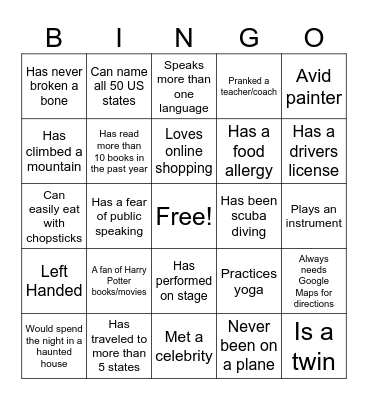BHS GXC 2025 Bingo Card
