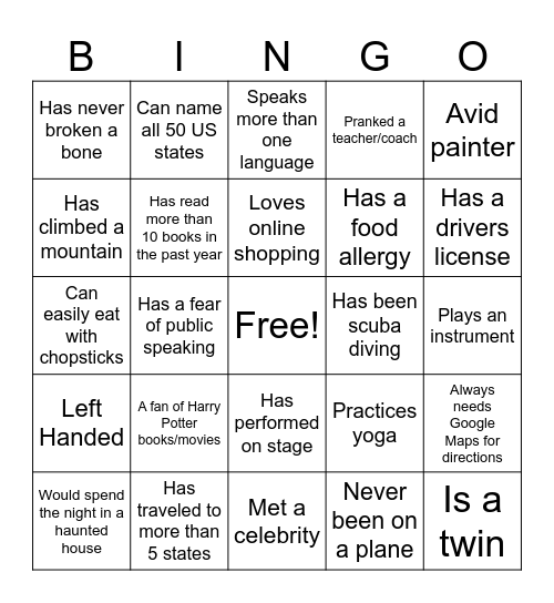 BHS GXC 2025 Bingo Card