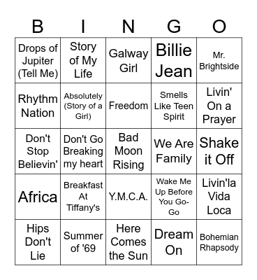 Music Bingo Card