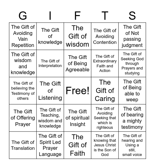 Spiritual Gifts BINGO Card