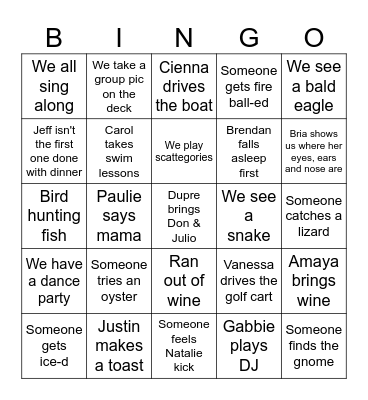 Friends Weekend Bingo Card