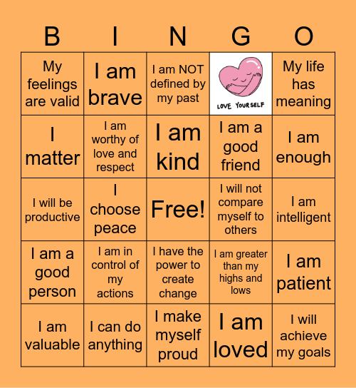 Positive Affirmations Bingo Card
