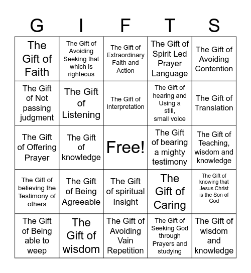 SPIRITUAL GIFTS BINGO Card