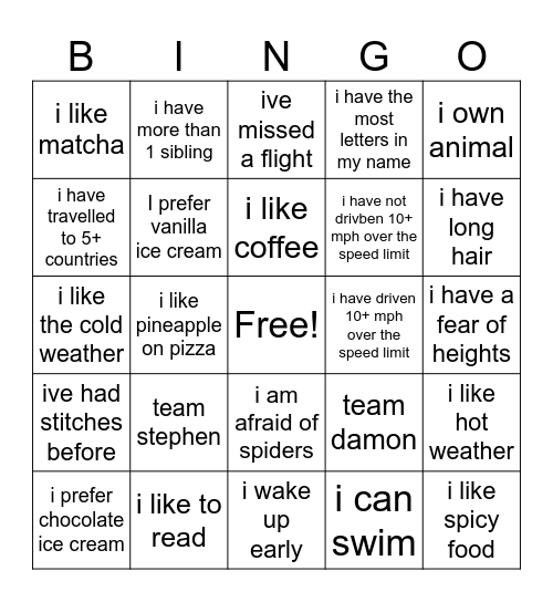 hafsahs version of bingo! Bingo Card