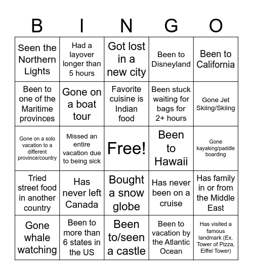 Bell Bingo Voyage Bingo Card