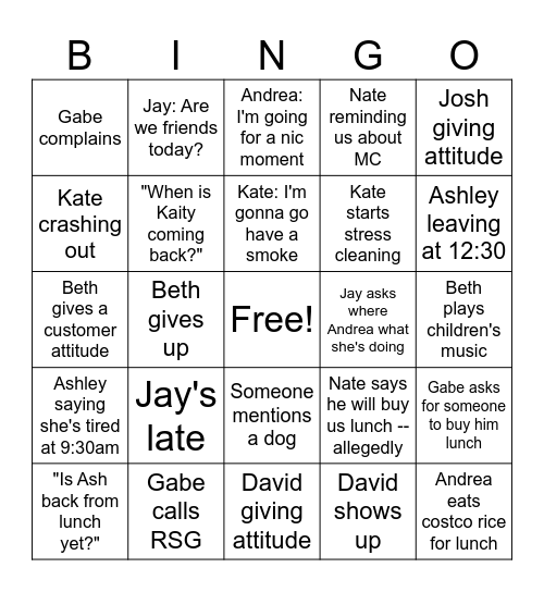 Employee Bingo Card Bingo Card